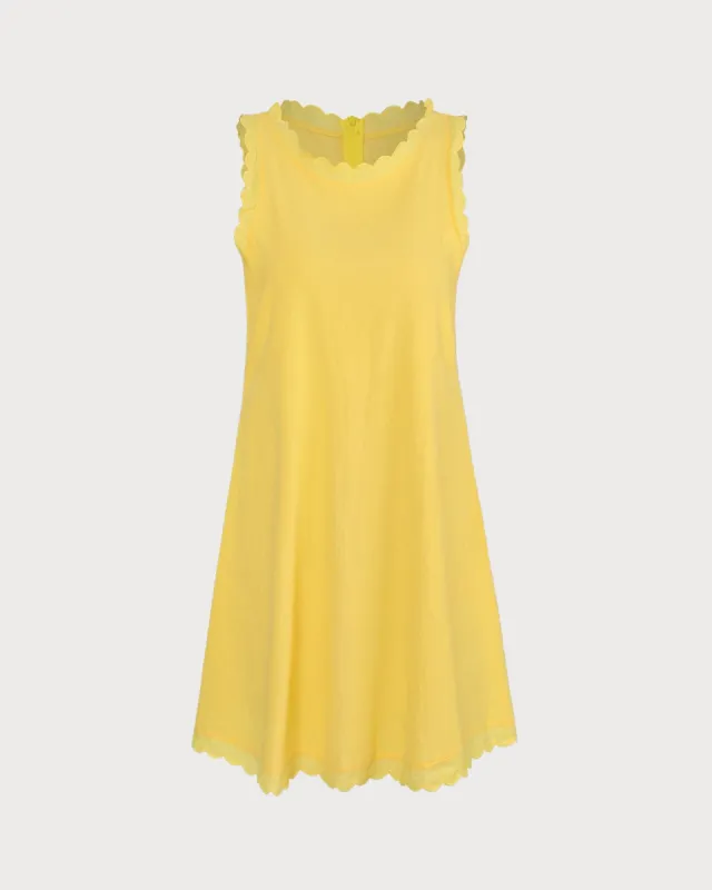 The Yellow Round Neck Lace Tank Mini Dress sold by rihoas