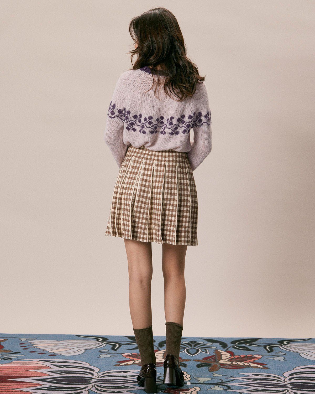 The Coffee Plaid Pleated Knit Mini Skirt sold by rihoas product image thumbnail 4