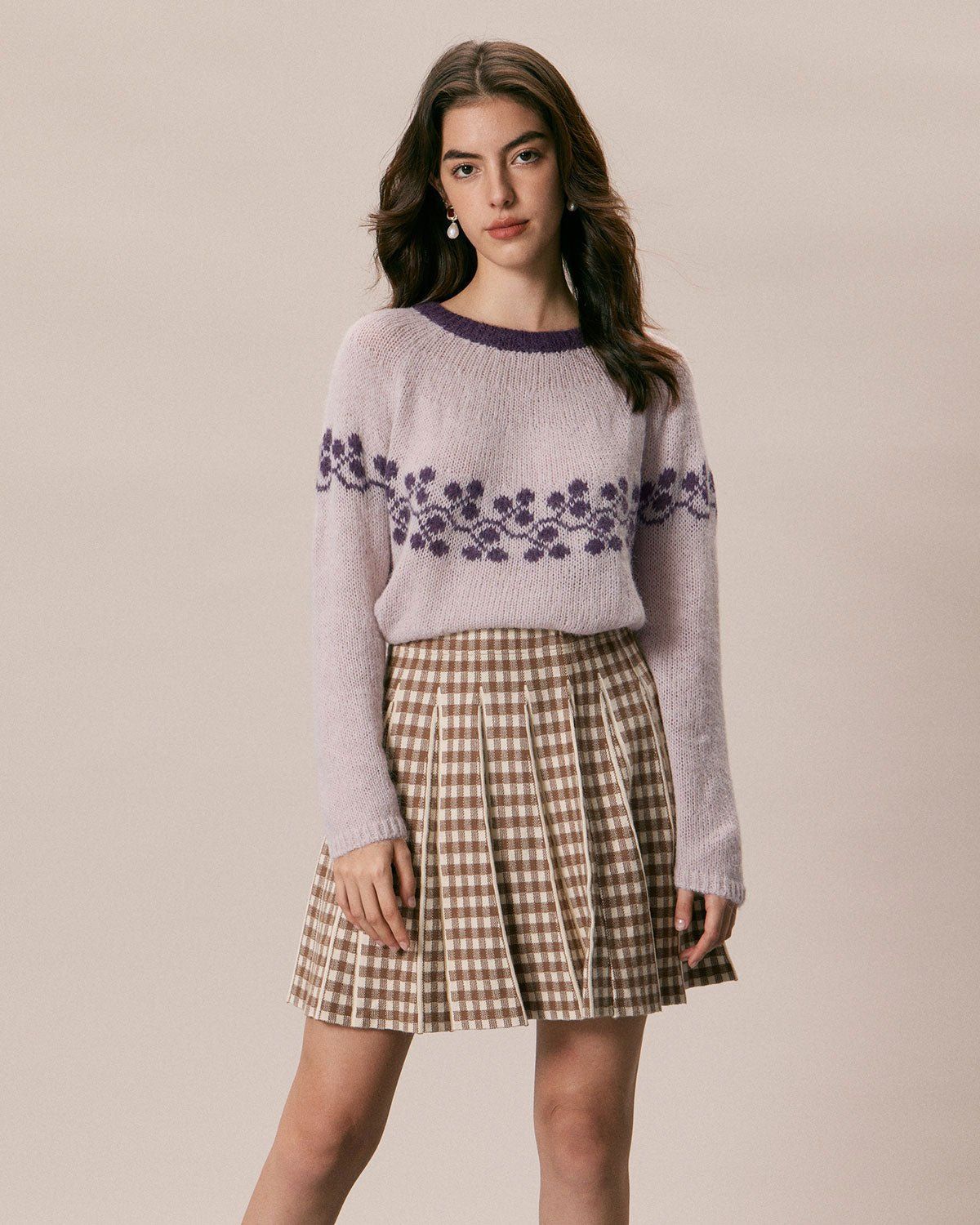 The Coffee Plaid Pleated Knit Mini Skirt sold by rihoas