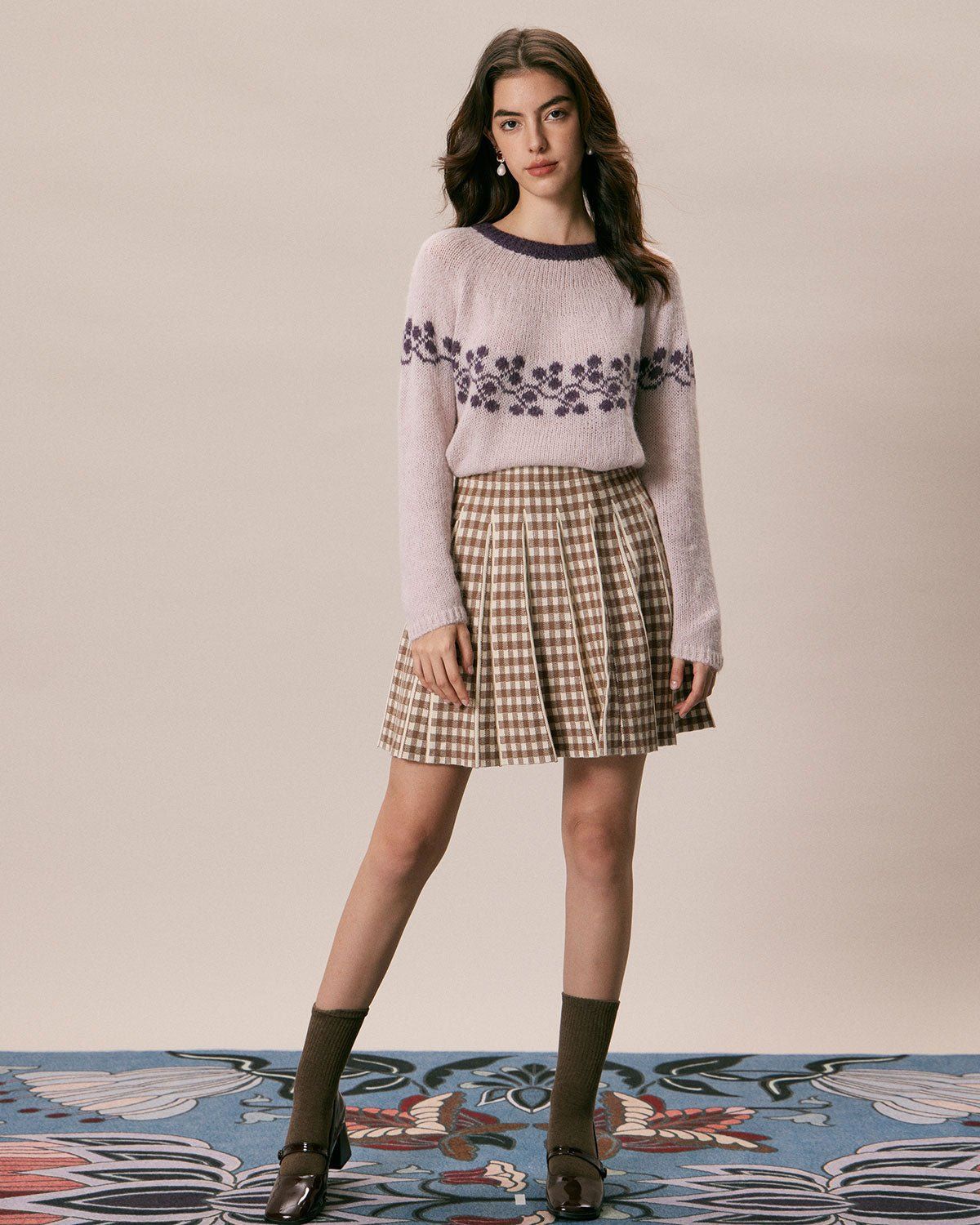 The Coffee Plaid Pleated Knit Mini Skirt sold by rihoas product image thumbnail 3