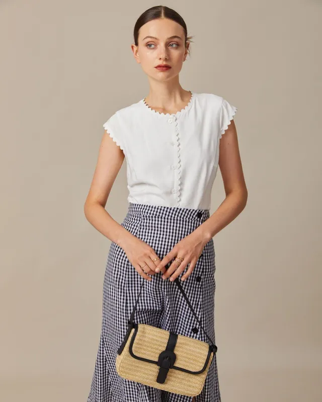 The White Scalloped Trim Cap Sleeve Blouse sold by rihoas