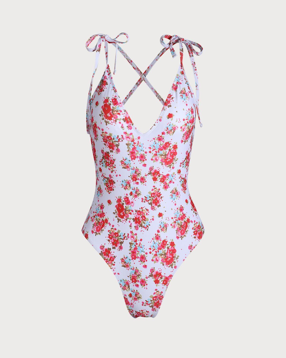The Pink V Neck Backless One-Piece Swimsuit sold by rihoas product image thumbnail 5