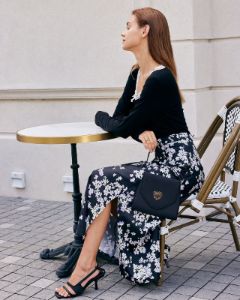 The Black High Waisted Floral Split Midi Skirt sold by rihoas