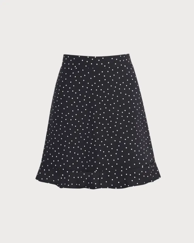 The Black Polka Dot Ruffle Hem Mini Skirt sold by rihoas
