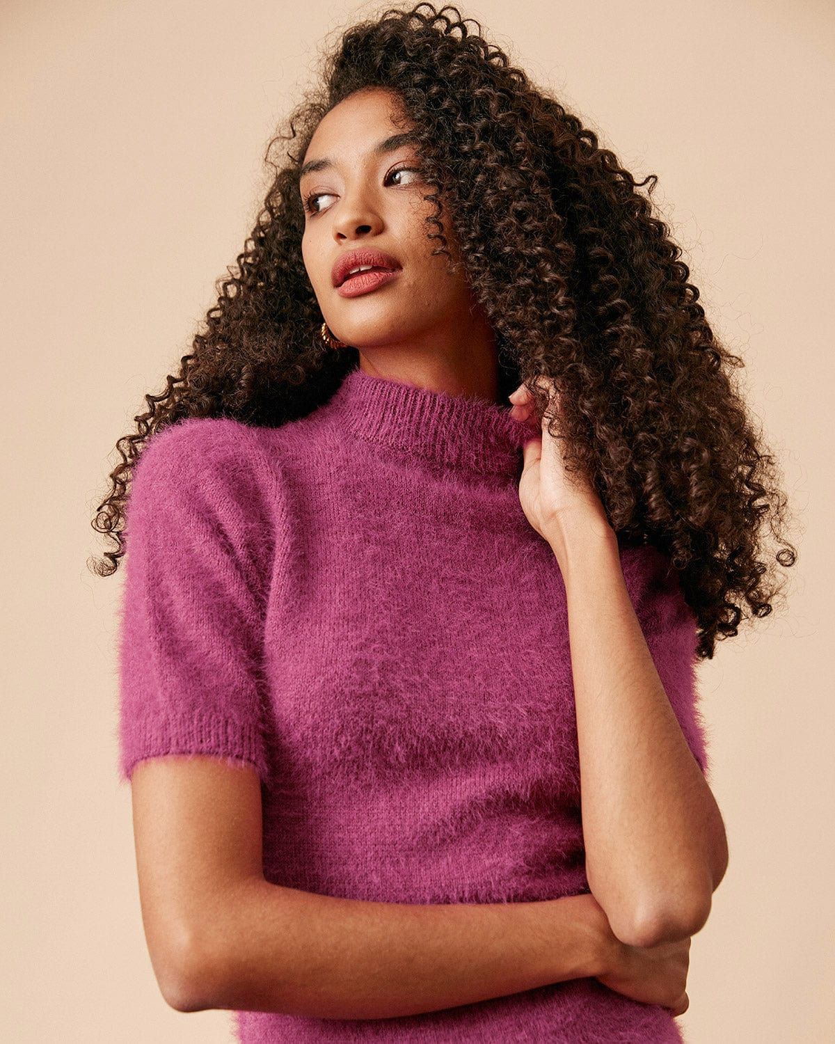 The Red Mock Neck Fuzzy Sweater Dress sold by rihoas product image thumbnail 2