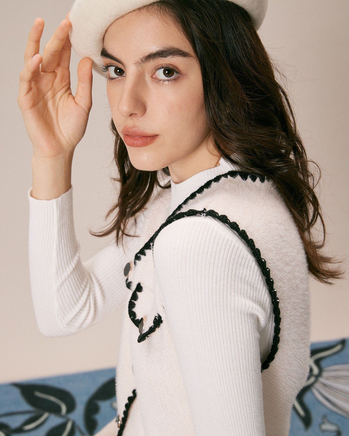 The Wine Red Polo Collar Cable Sweater sold by rihoas product image thumbnail 4