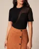 The Black Round Neck Spliced Sheer Knit Top sold by rihoas