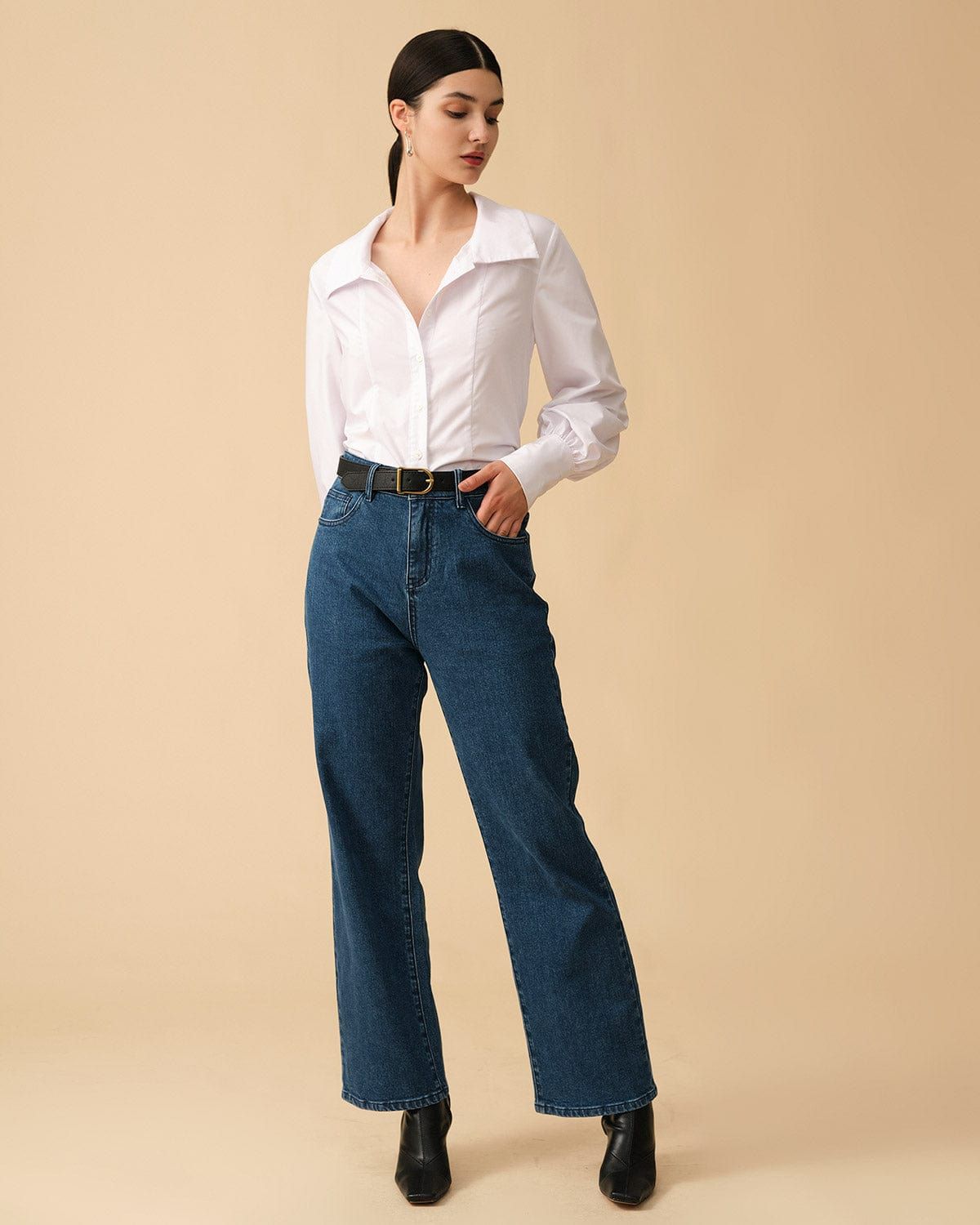 The Solid High Waisted Straight-legs Jeans sold by rihoas product image thumbnail 5