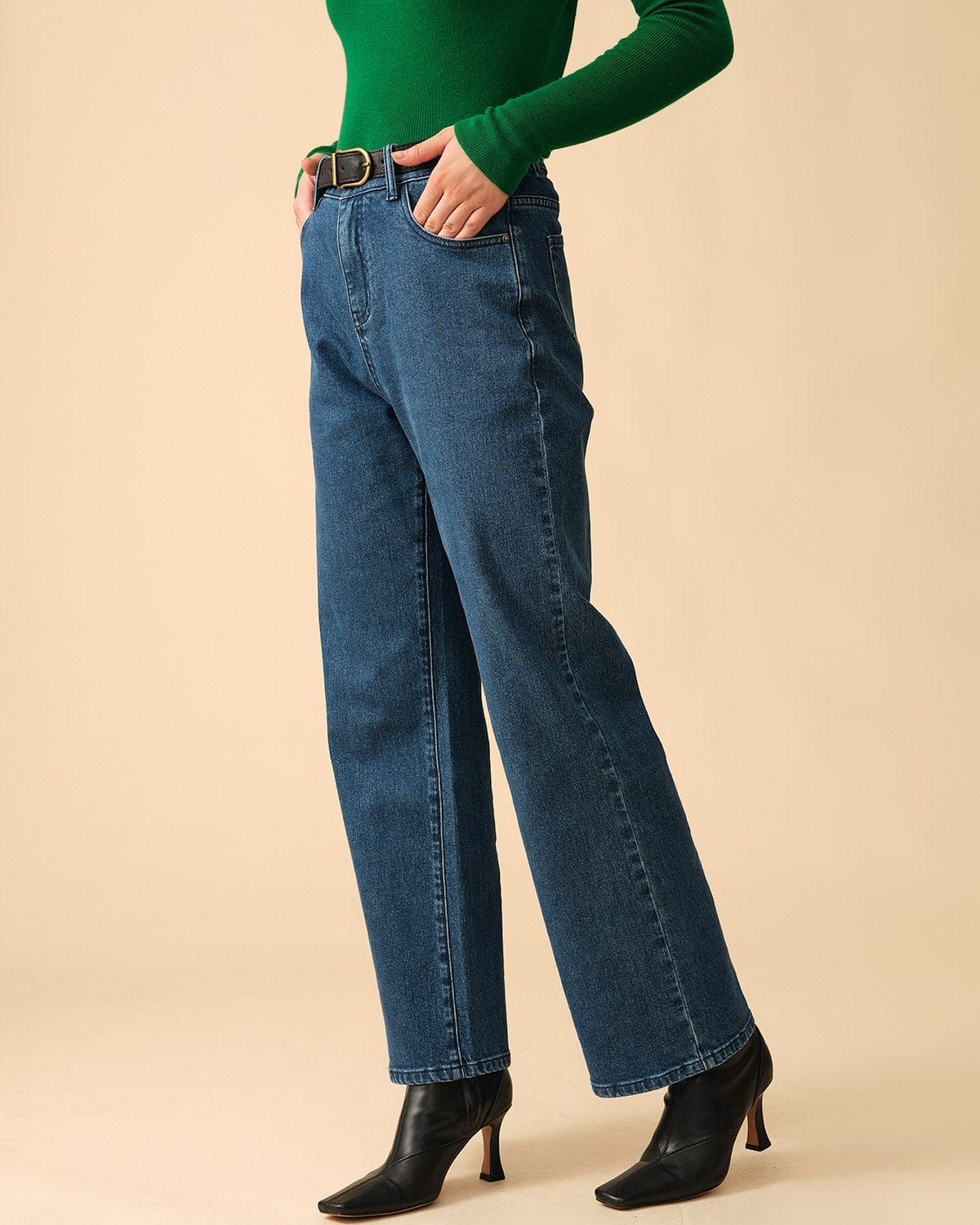 The Solid High Waisted Straight-legs Jeans sold by rihoas