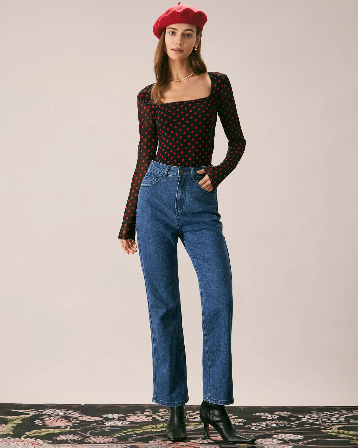 The Black Square Neck Polka Dot Printed Tee sold by rihoas product image thumbnail 5