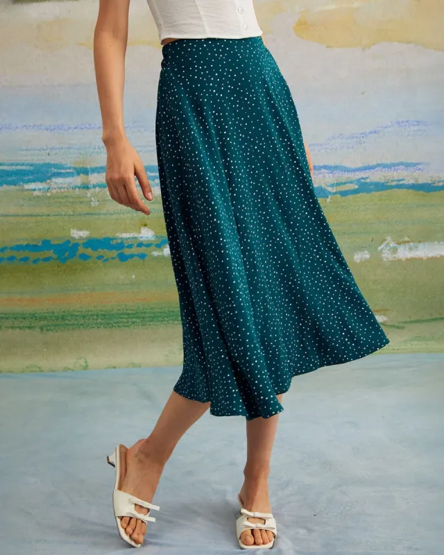 The Dark Green Elastic Polka Dot Midi Skirt sold by rihoas