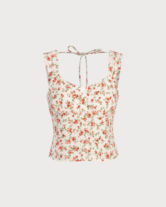 The Red Sweetheart Floral Backless Tank Top sold by rihoas