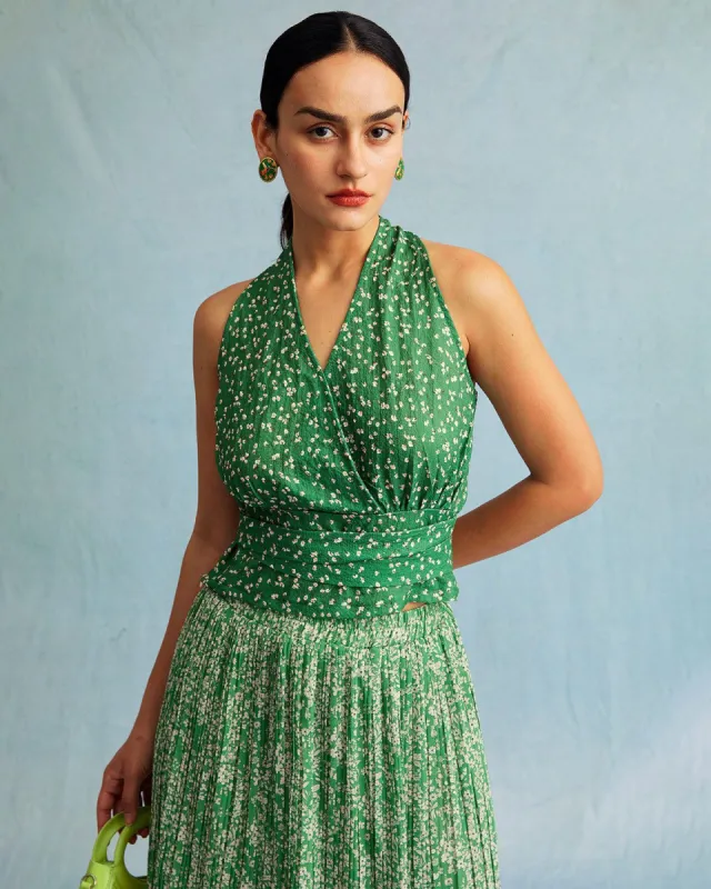 The Green V Neck Cutout Floral Backless Tank Top sold by rihoas