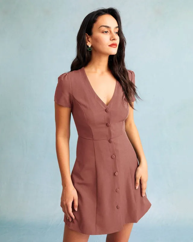 The Pink V Neck Button-up Shirt Mini Dress sold by rihoas