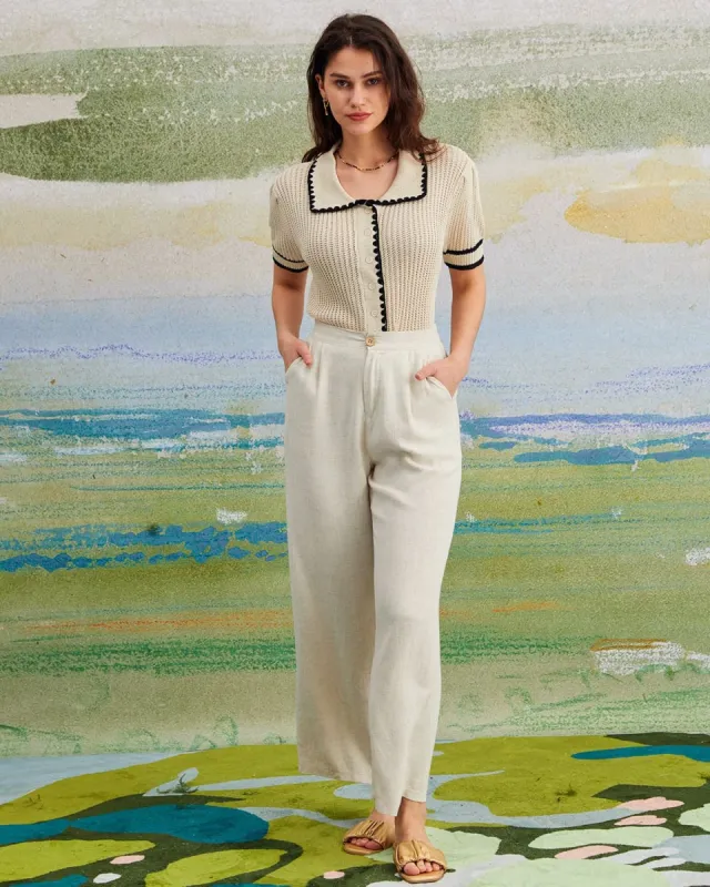 The Apricot Collared Contrast Trim Cardigan sold by rihoas