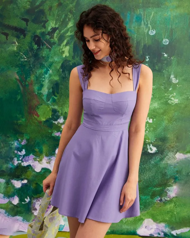 The Purple Sweetheart Neck A-Line Mini Dress sold by rihoas