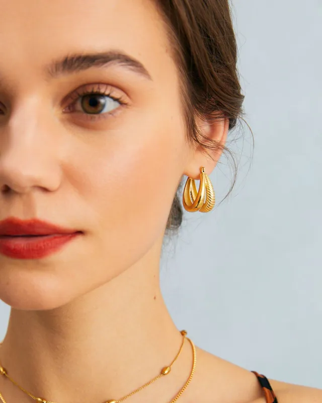 The Gold Geometric Double Layer Earrings sold by rihoas