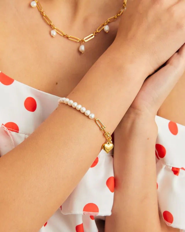 The Gold Heart Decor Pearl Bracelet sold by rihoas