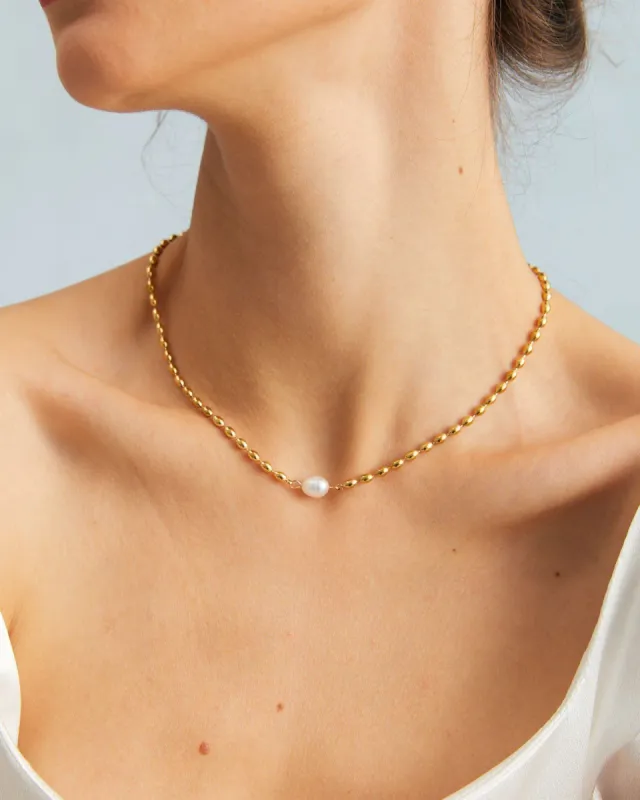 The Gold Oval Minimalist Beaded Necklace sold by rihoas