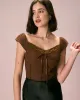 The Coffee V Neck Lace Textured Tee sold by rihoas