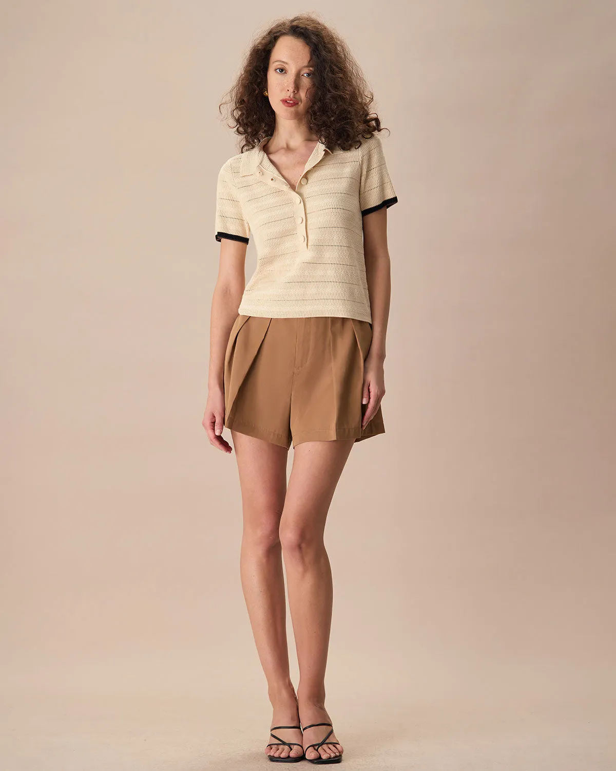 The Apricot Lapel Contrast Trim Knit Tee sold by rihoas product image thumbnail 3