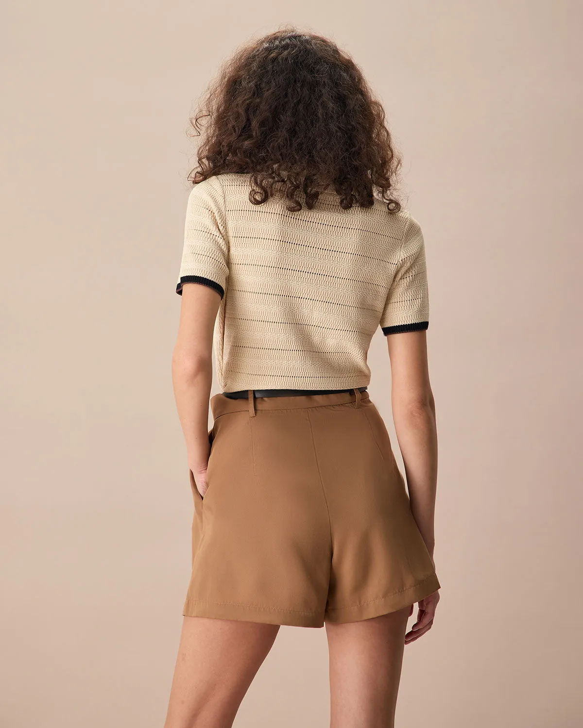 The Apricot Lapel Contrast Trim Knit Tee sold by rihoas product image thumbnail 5