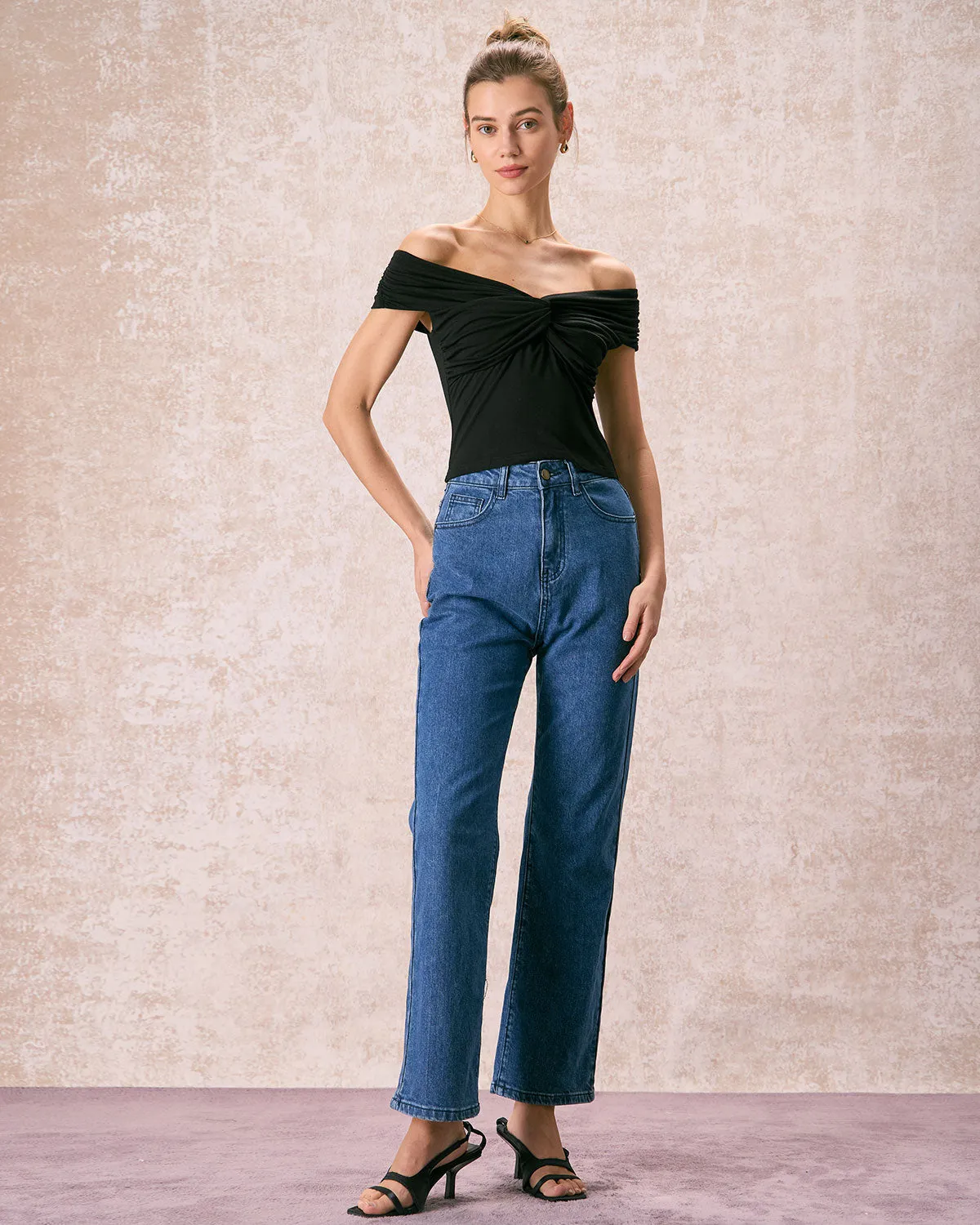 The Black Off The Shoulder Twist Tee sold by rihoas product image thumbnail 3