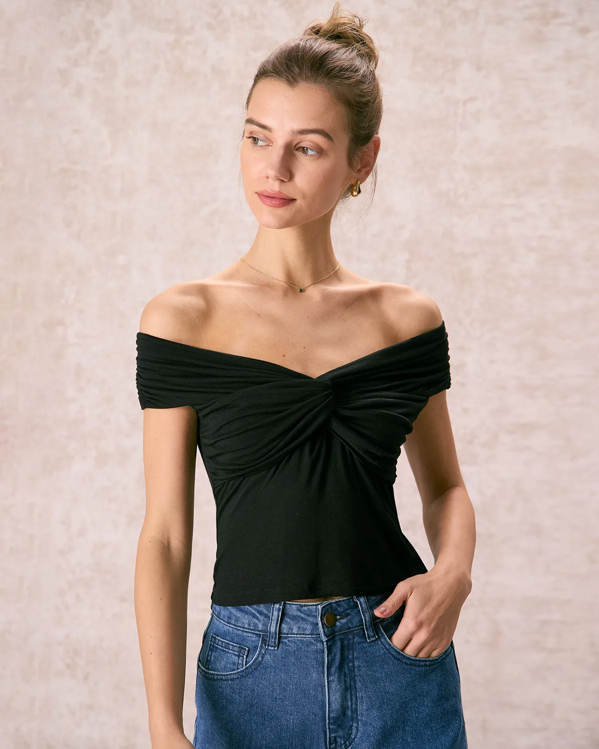 The Black Off The Shoulder Twist Tee sold by rihoas product image thumbnail 5