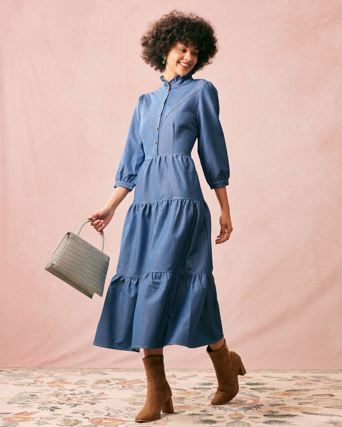 The Mock Neck Denim Maxi Dress sold by rihoas product image thumbnail 4