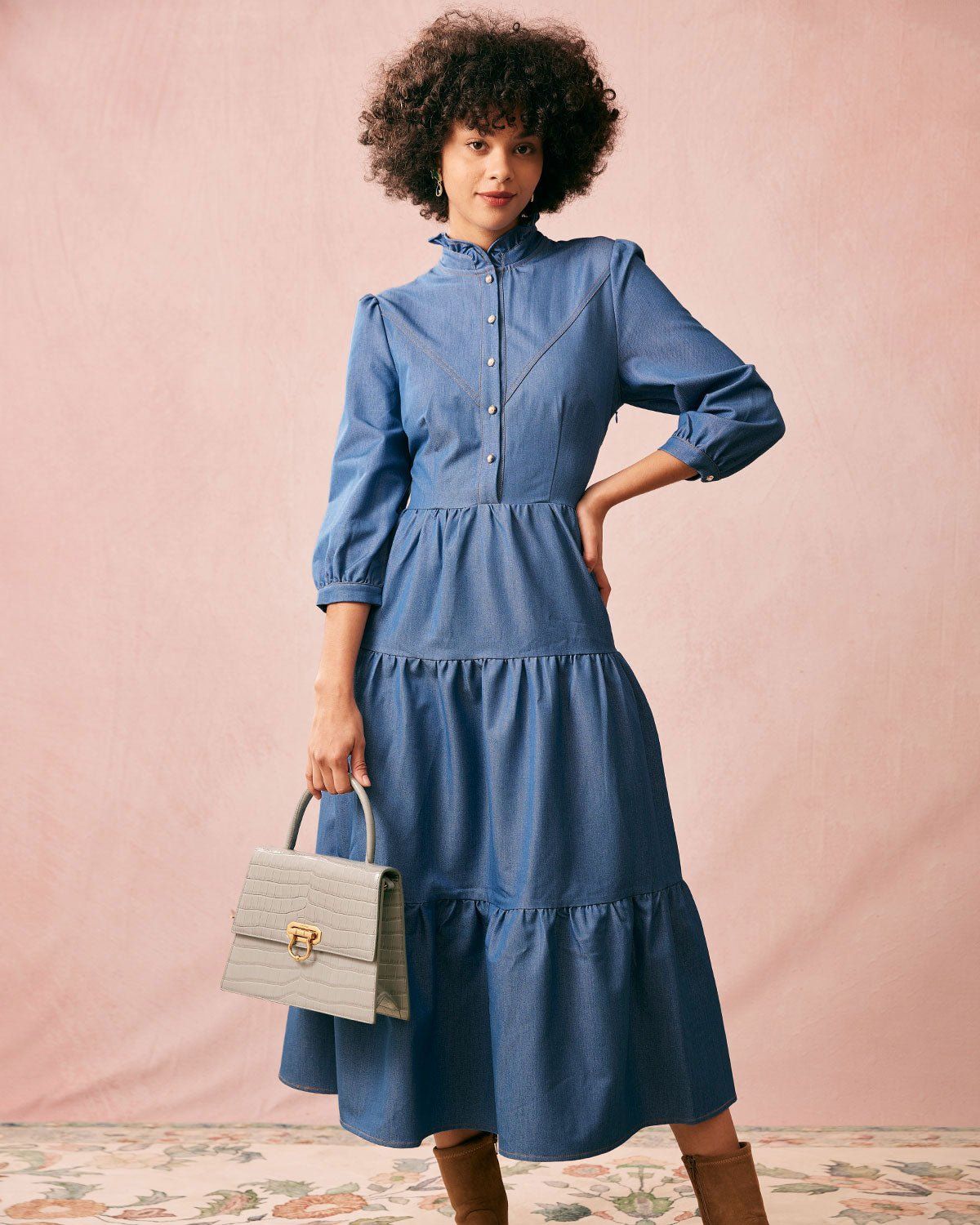 The Mock Neck Denim Maxi Dress sold by rihoas