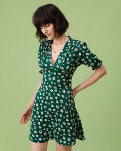 The Green V Neck Puff Sleeve Floral Mini Dress sold by rihoas