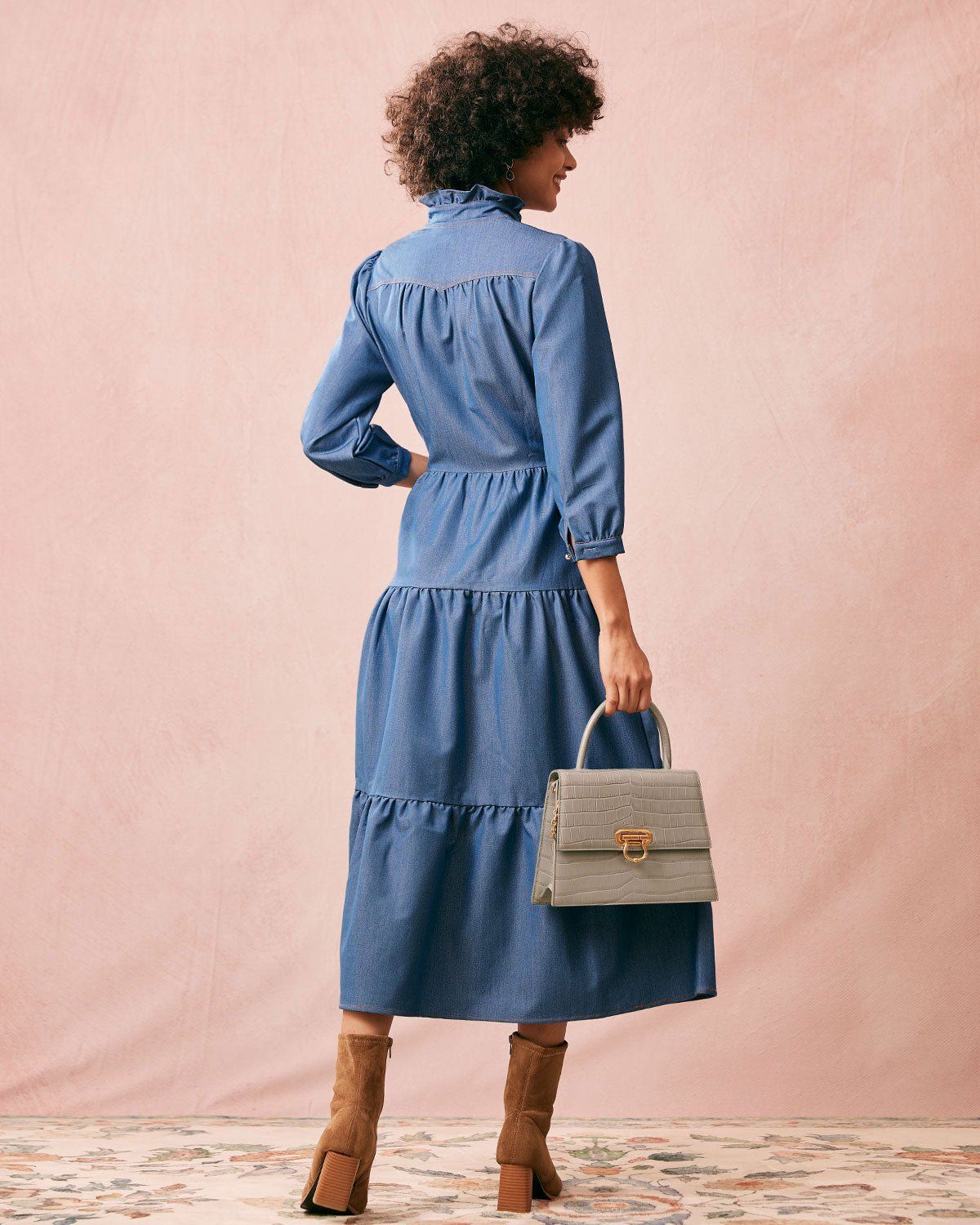 The Mock Neck Denim Maxi Dress sold by rihoas product image thumbnail 5
