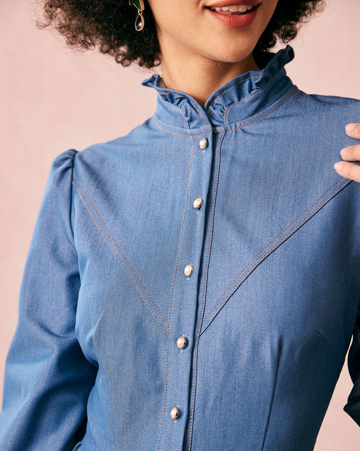 The Mock Neck Denim Maxi Dress sold by rihoas product image thumbnail 2