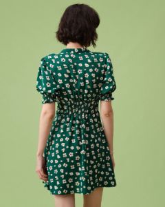 The Green V Neck Puff Sleeve Floral Mini Dress sold by rihoas