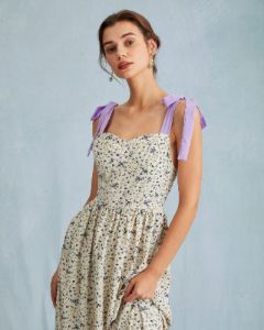 The Purple Tie Shoulder Colorblock Floral Midi Dress sold by rihoas