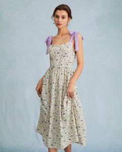 The Purple Tie Shoulder Colorblock Floral Midi Dress sold by rihoas