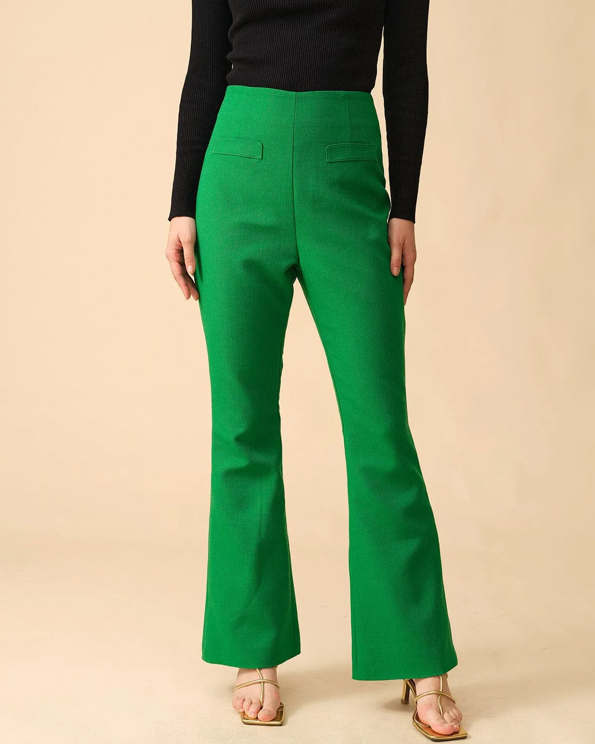The Solid High-waisted Flare Pants sold by rihoas