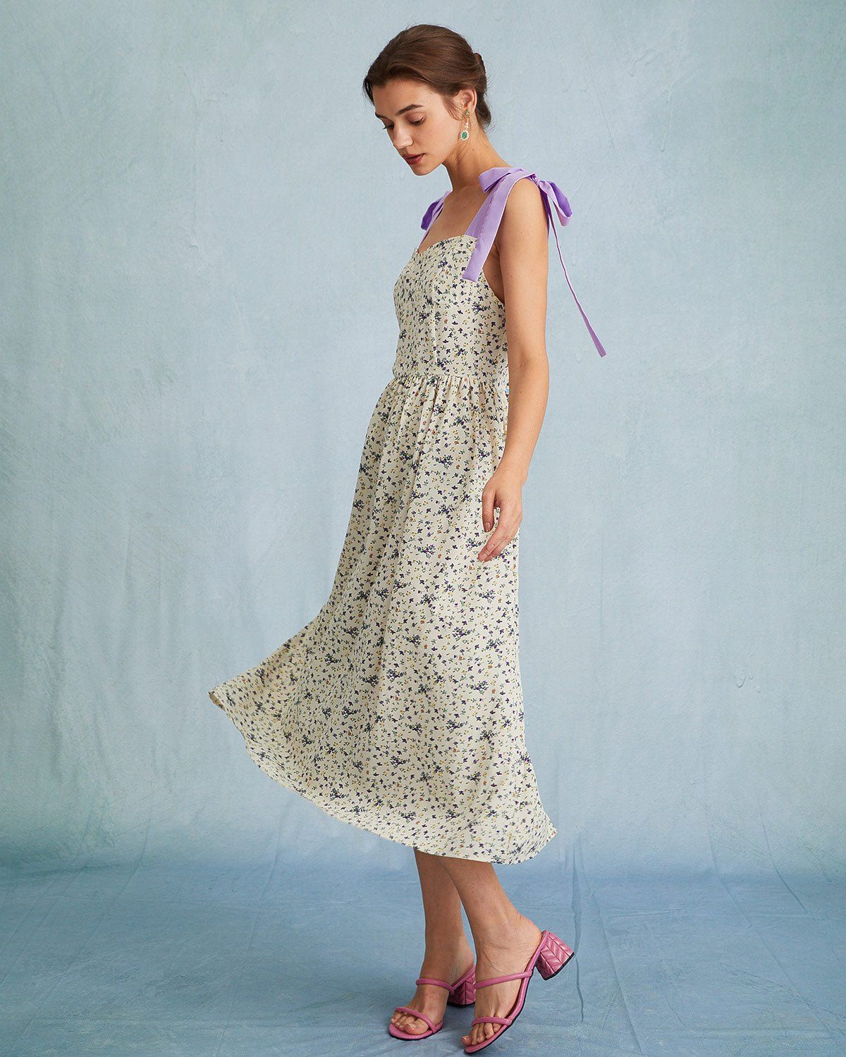 The Purple Tie Shoulder Colorblock Floral Midi Dress sold by rihoas product image thumbnail 4