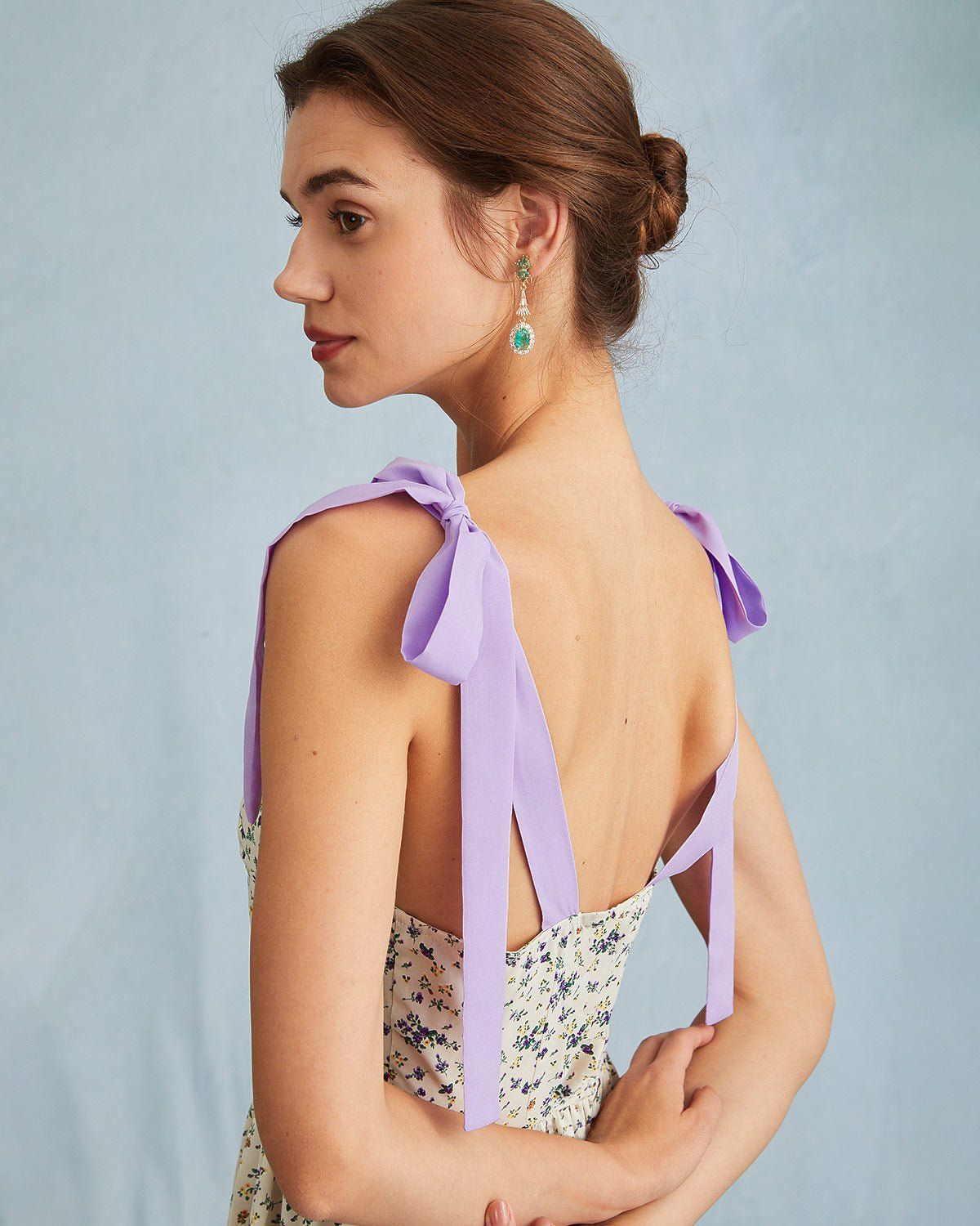 The Purple Tie Shoulder Colorblock Floral Midi Dress sold by rihoas product image thumbnail 5