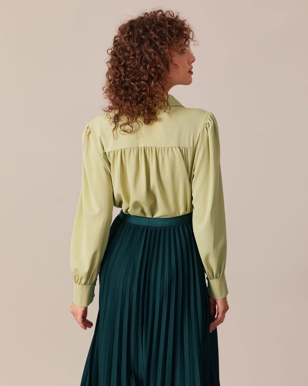 The Green Lapel Ruched Button Up Blouse sold by rihoas product image thumbnail 5