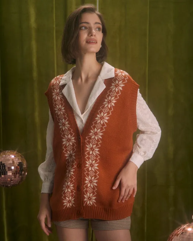 The Orange V Neck Jacquard Sweater Vest sold by rihoas