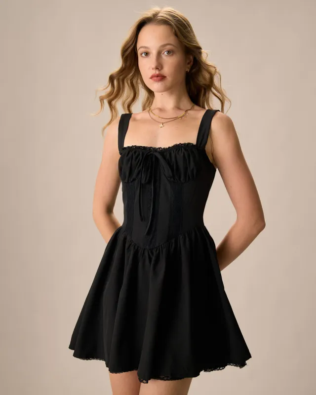 Women's Black Lace Ruched Mini Dress sold by rihoas