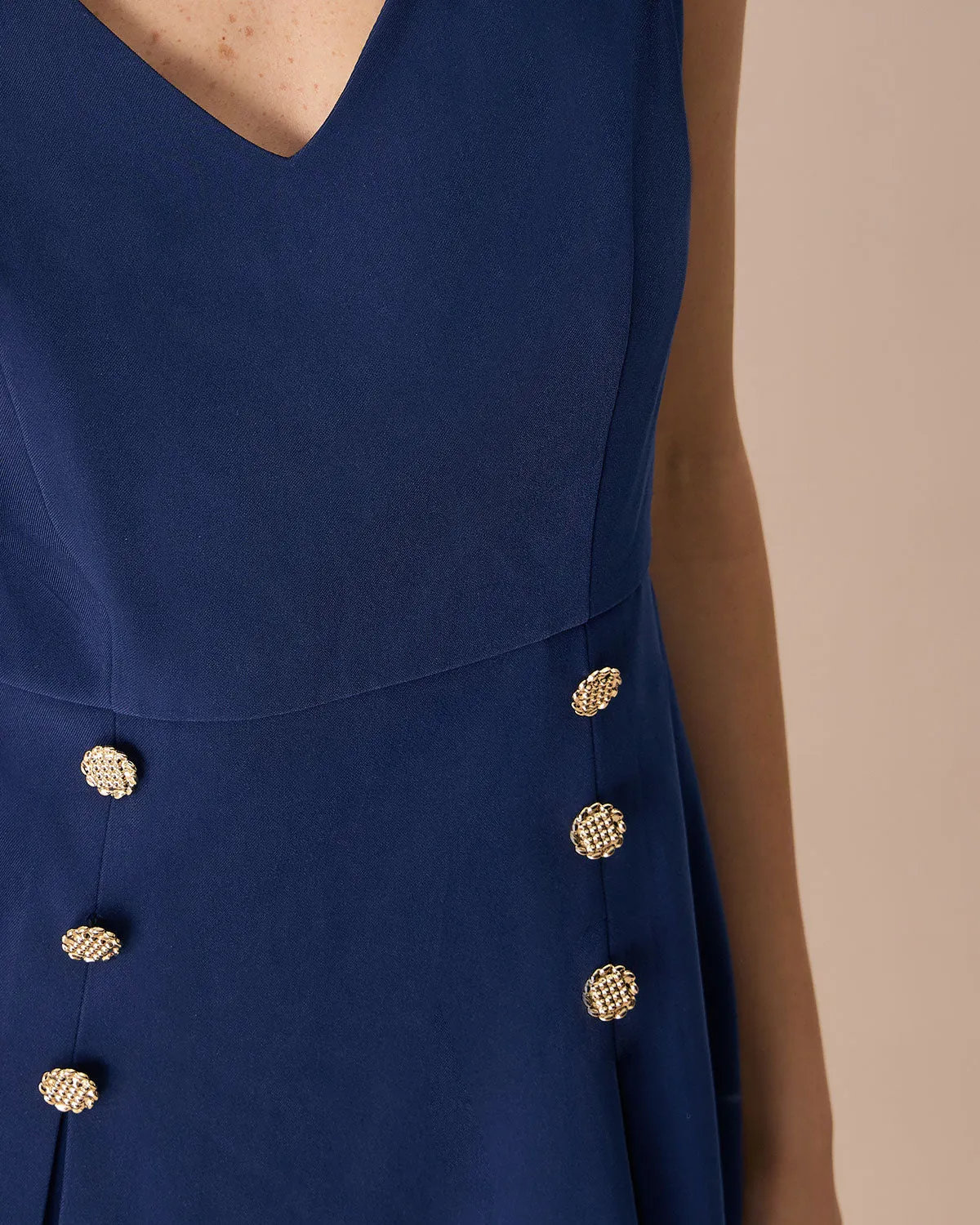 Women's Navy V-Neck Pleated Mini Dress sold by rihoas product image thumbnail 2