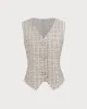 Women's Apricot V-Neck Buttoned Tweed Vest sold by rihoas