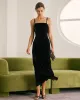 The Black Mesh Spliced Velvet Maxi Dress sold by rihoas