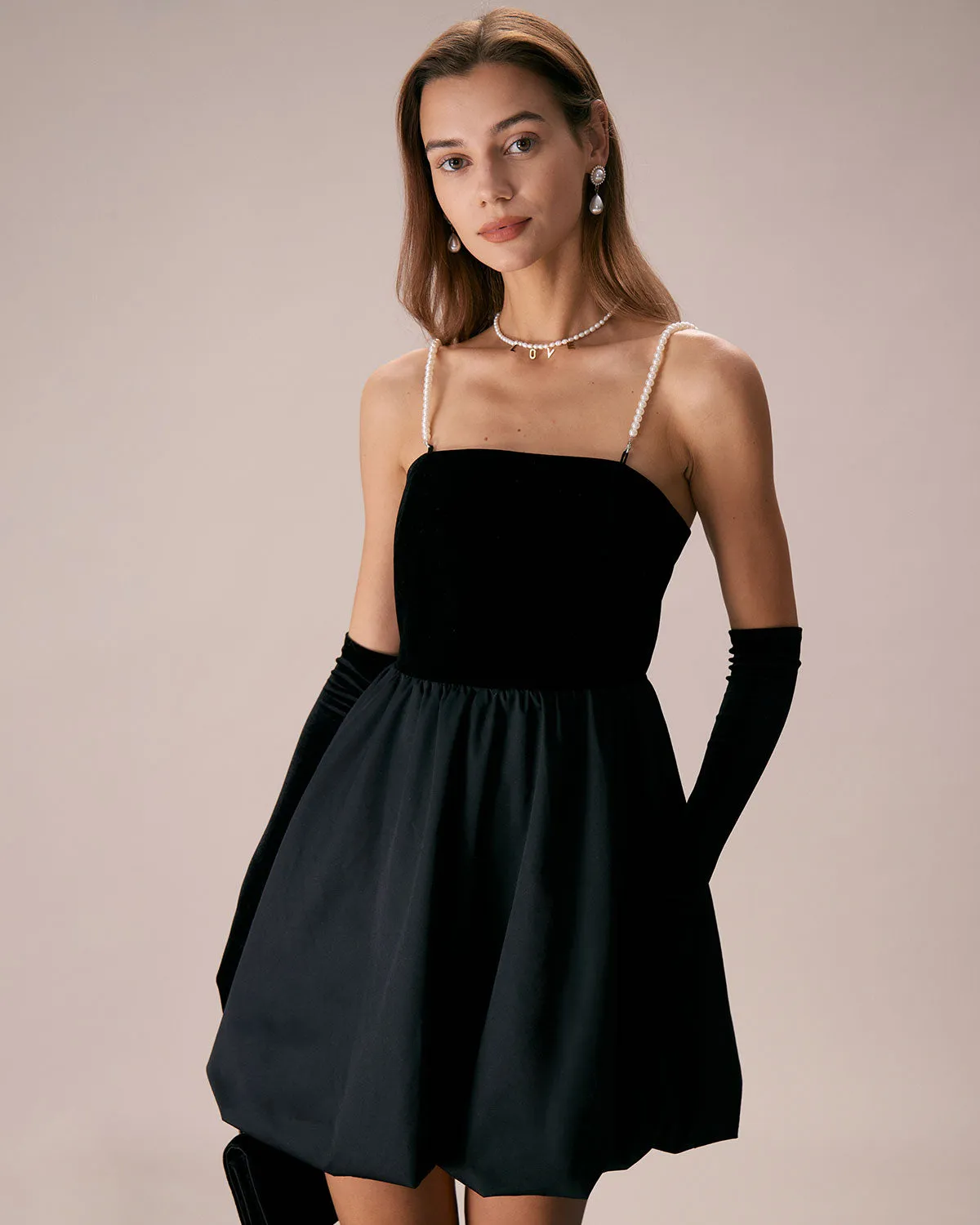 The Black Removable Straps Velvet Mini Dress sold by rihoas
