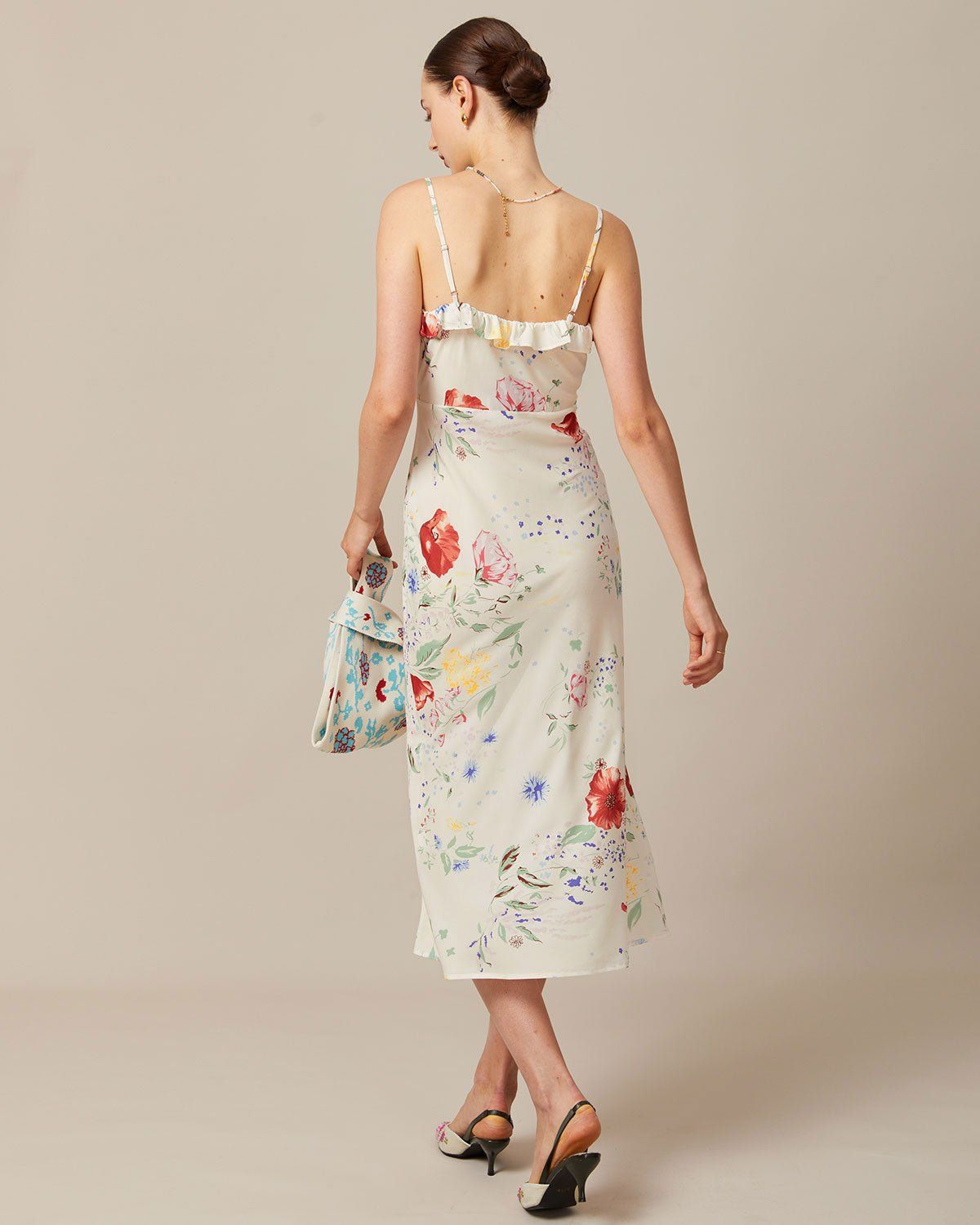 The Apricot Floral Ruffle Bodycon Midi Dress sold by rihoas product image thumbnail 5