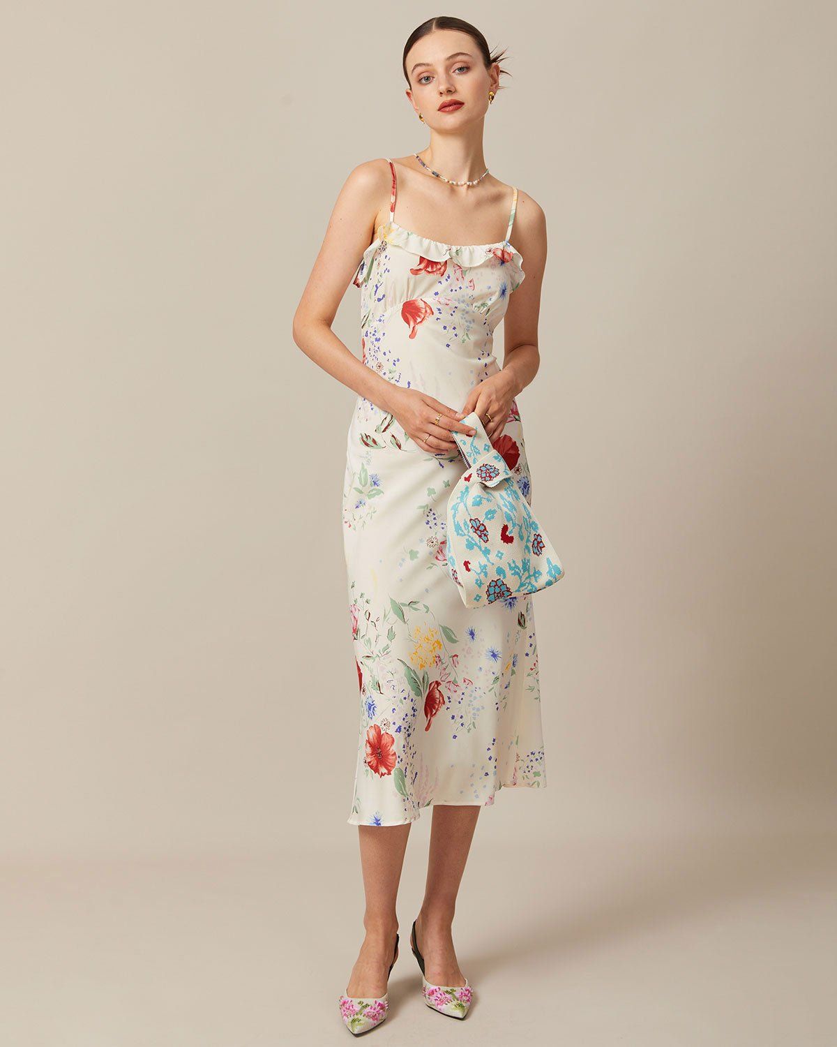 The Apricot Floral Ruffle Bodycon Midi Dress sold by rihoas product image thumbnail 4
