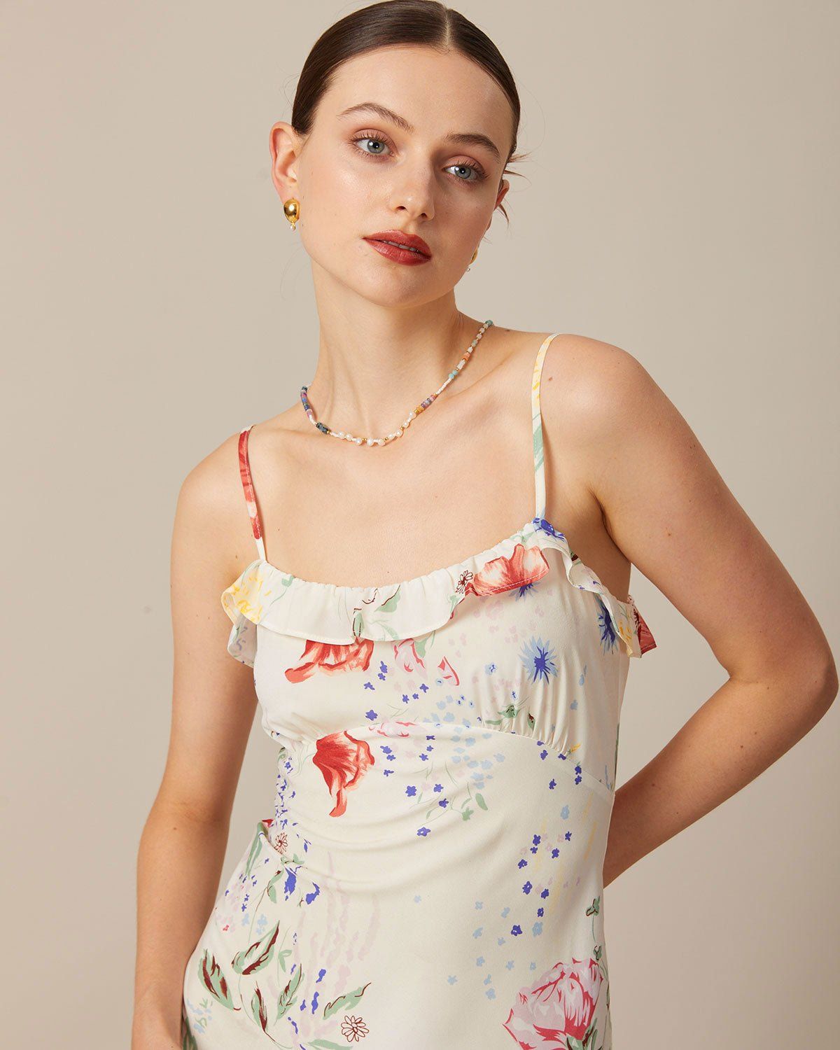 The Apricot Floral Ruffle Bodycon Midi Dress sold by rihoas product image thumbnail 2