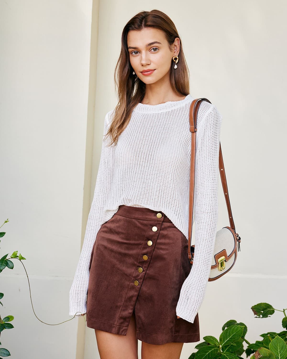 The White Round Neck Long Sleeve Knit Top sold by rihoas